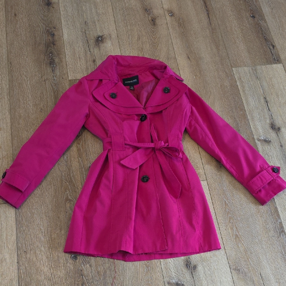 London Fog Fuchsia Pink Rain Jacket Trench Coat Petite Medium